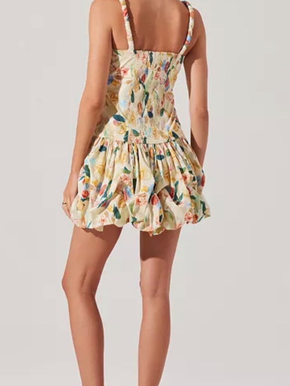 Womens ASTR The Label Keyla Bubble Hem Yellow Floral Mini Dress, S - Picture 2 of 9